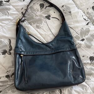 HOBO Teal Leather Shoulder Bag with Gold Hardware